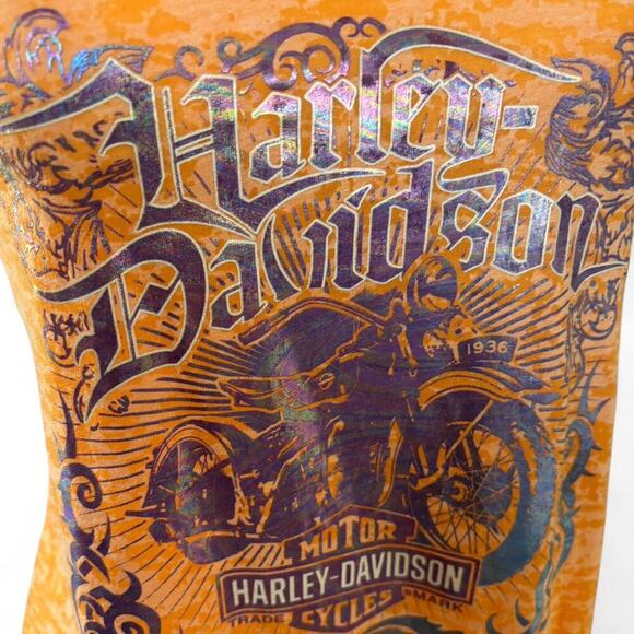 Y2K VTG. Harley Davidson ALL OVER GRAPHIC ORANGE BURN OUT TANK TOP SMALL  #3 - Picture 4 of 8